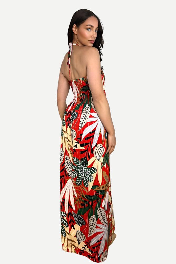 Multicolour Floral Print Shirred Bust Slinky Maxi Dress