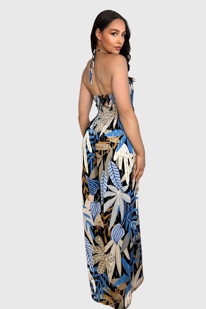 Multicolour Floral Print Shirred Bust Slinky Maxi Dress