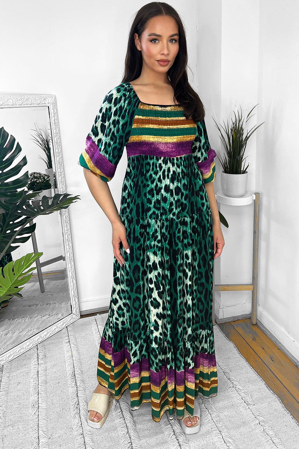 Multicolour Leopard Print Milkmaid Maxi Dress