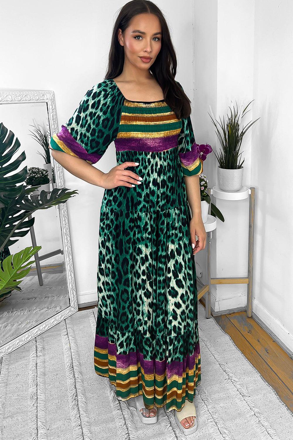 Multicolour Leopard Print Milkmaid Maxi Dress