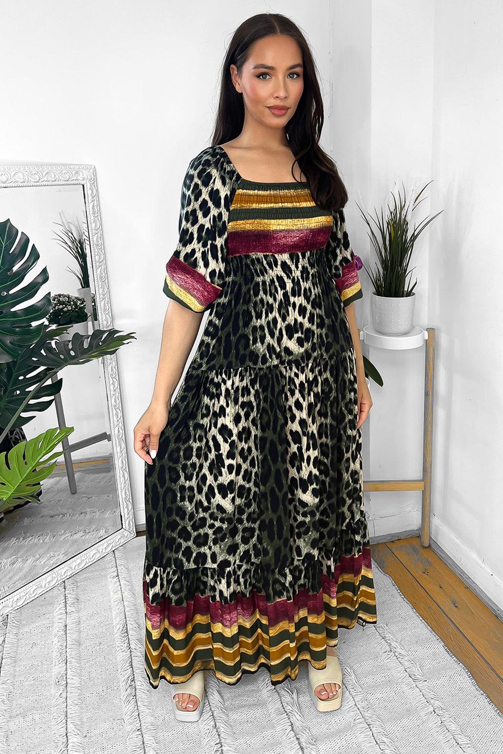 Multicolour Leopard Print Milkmaid Maxi Dress