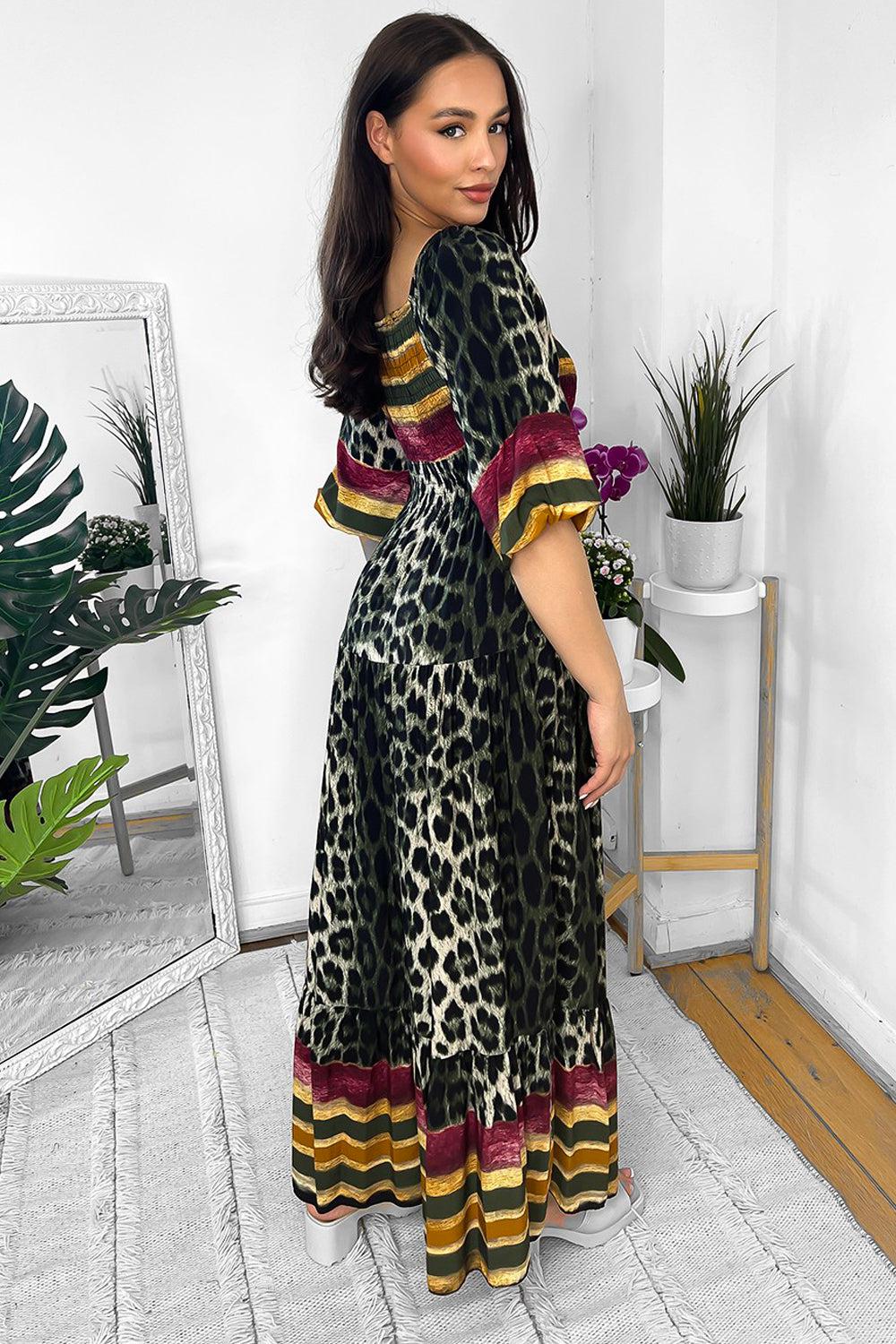 Multicolour Leopard Print Milkmaid Maxi Dress