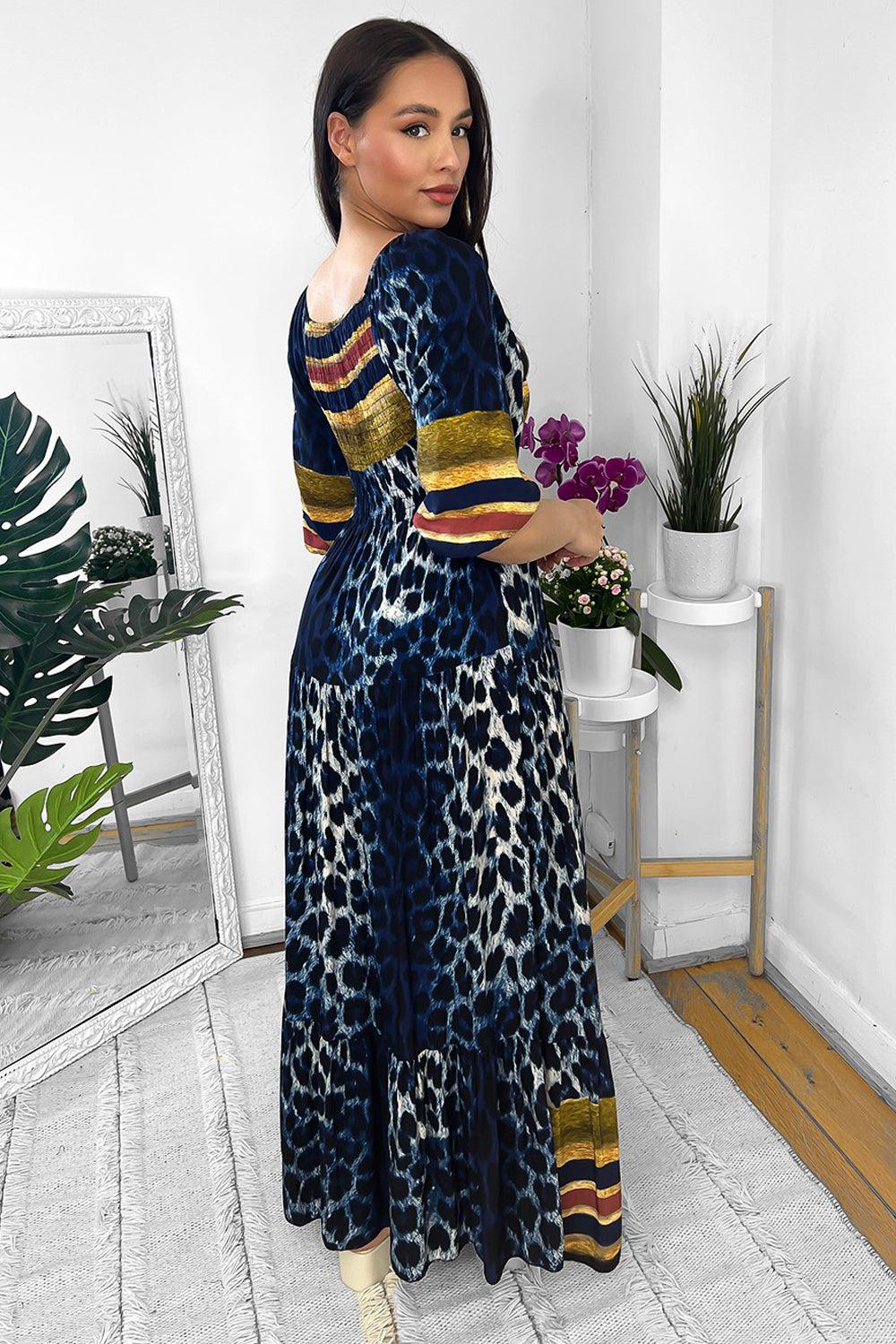 Multicolour Leopard Print Milkmaid Maxi Dress