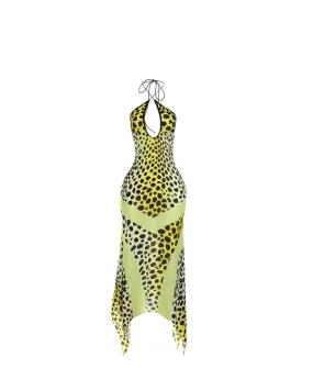 Mya Leopard-Print Halter Dress