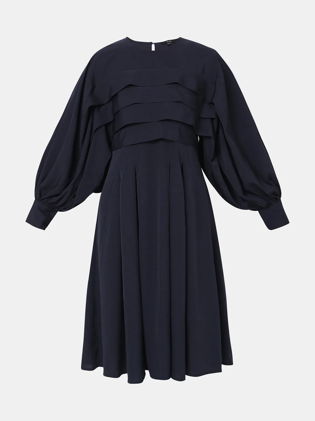 Navy Blue Pleated Shift Dress