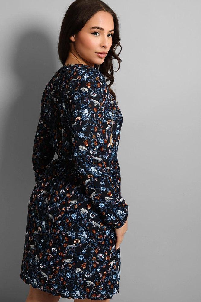 Navy Paisley Print Chain Detail Dress