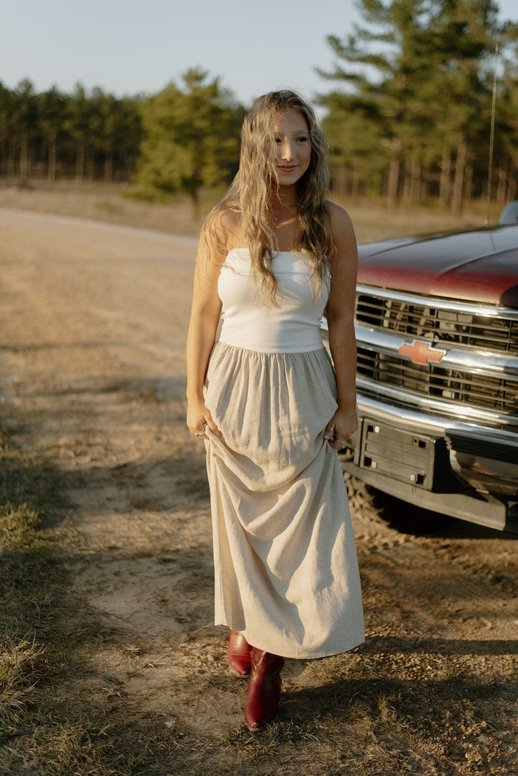 Oatmeal Linen Strapless Maxi Dress