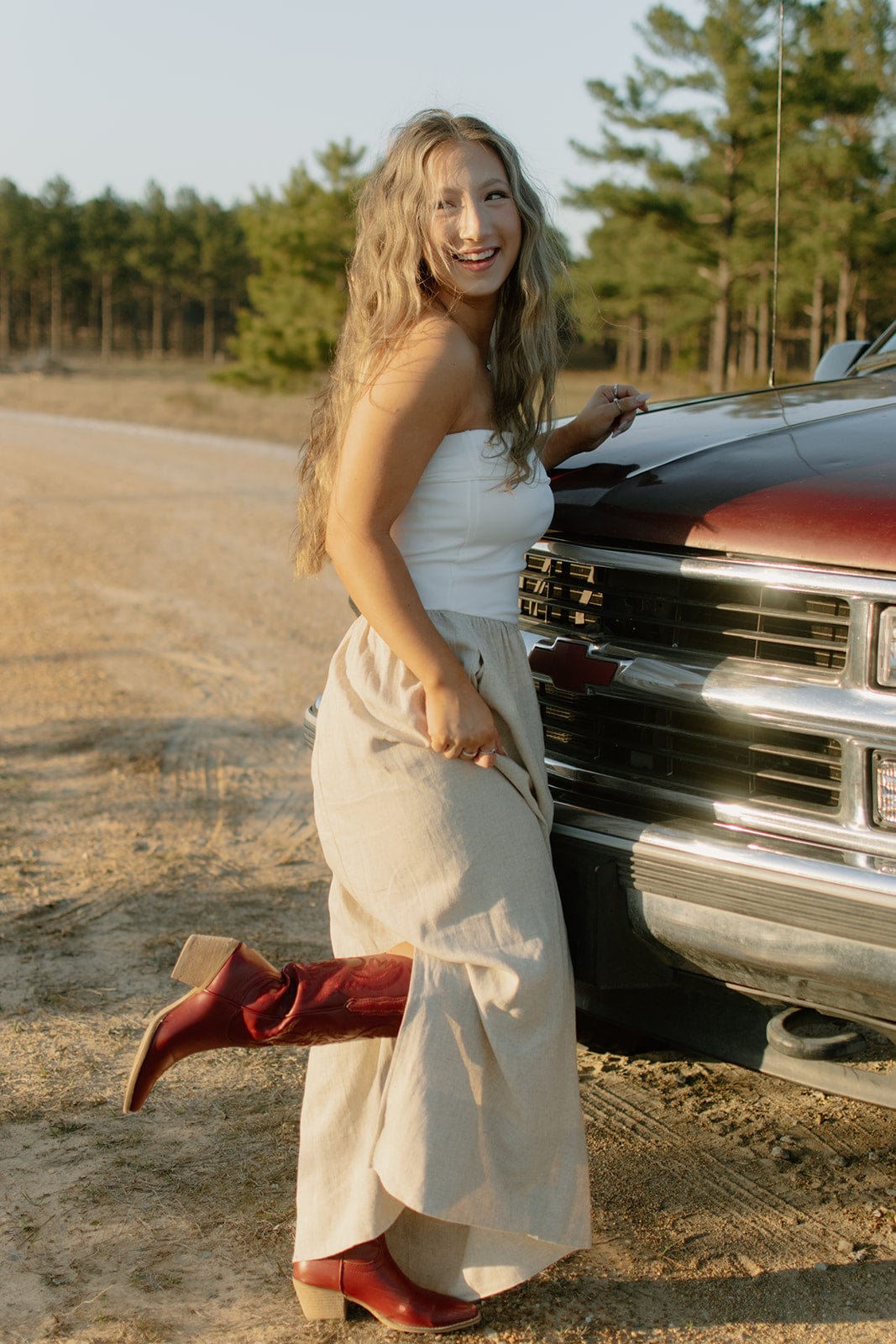 Oatmeal Linen Strapless Maxi Dress