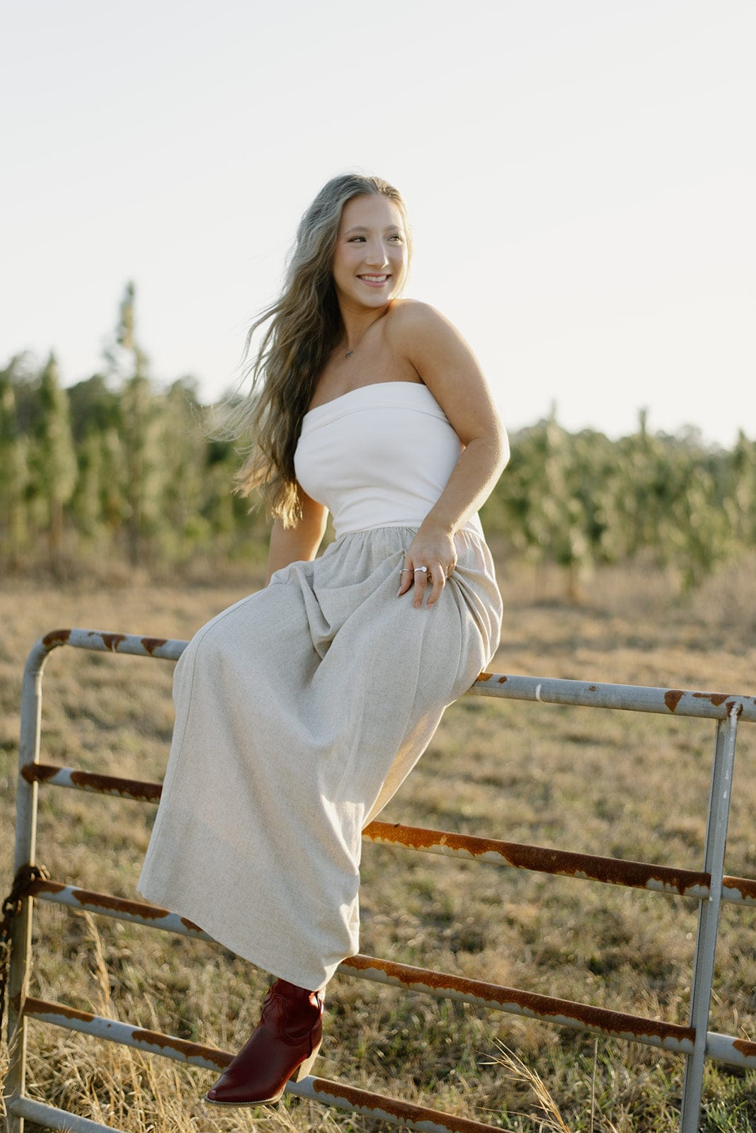 Oatmeal Linen Strapless Maxi Dress