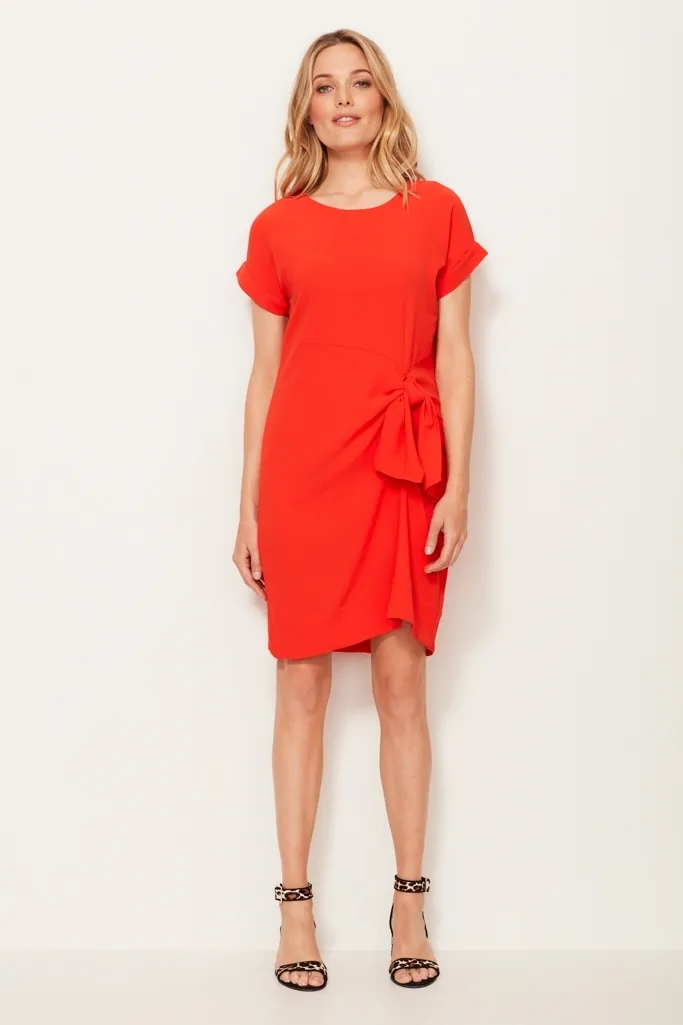 Orange Tie Front Shift Dress