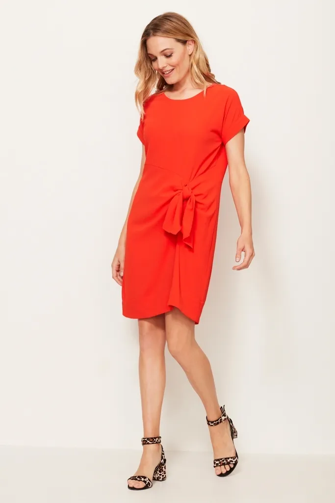 Orange Tie Front Shift Dress