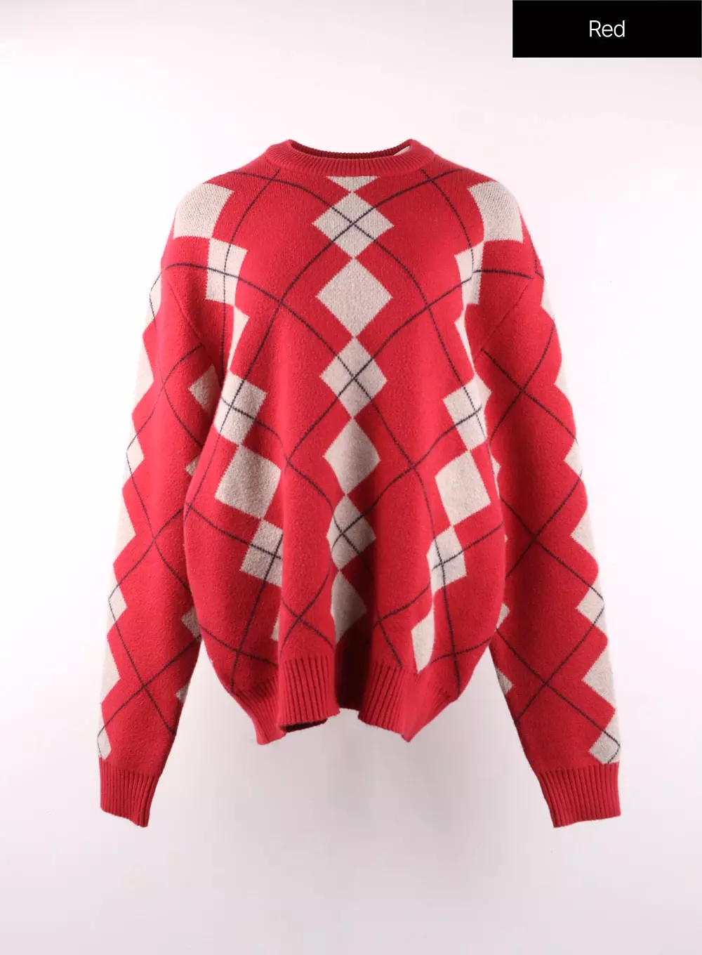 Oversized Argyle Knit Sweater OF405