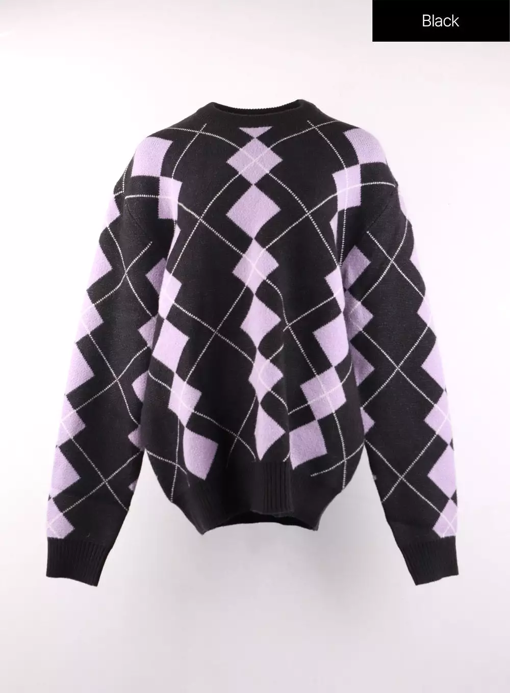 Oversized Argyle Knit Sweater OF405