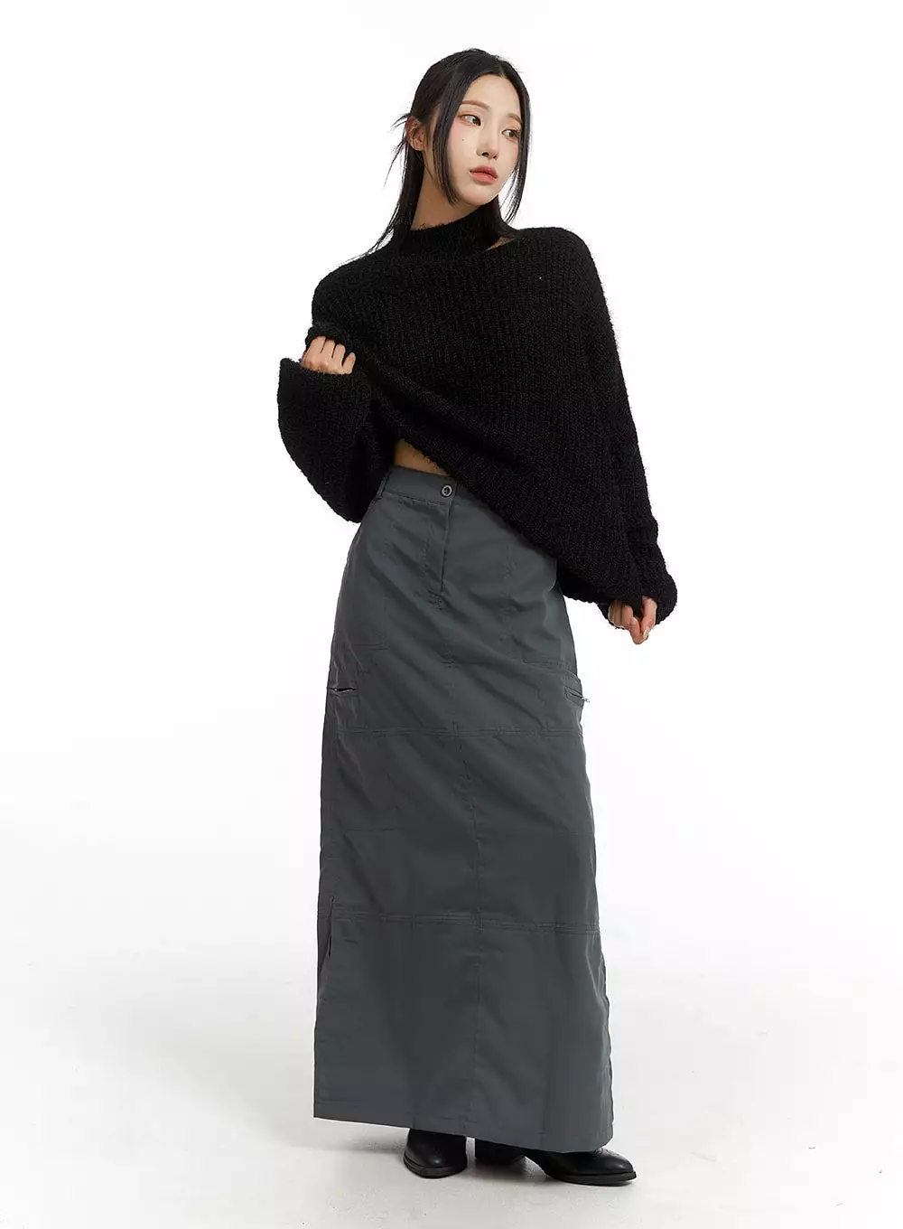 Oversized Asymmetrical Neck Knit Sweater CJ417