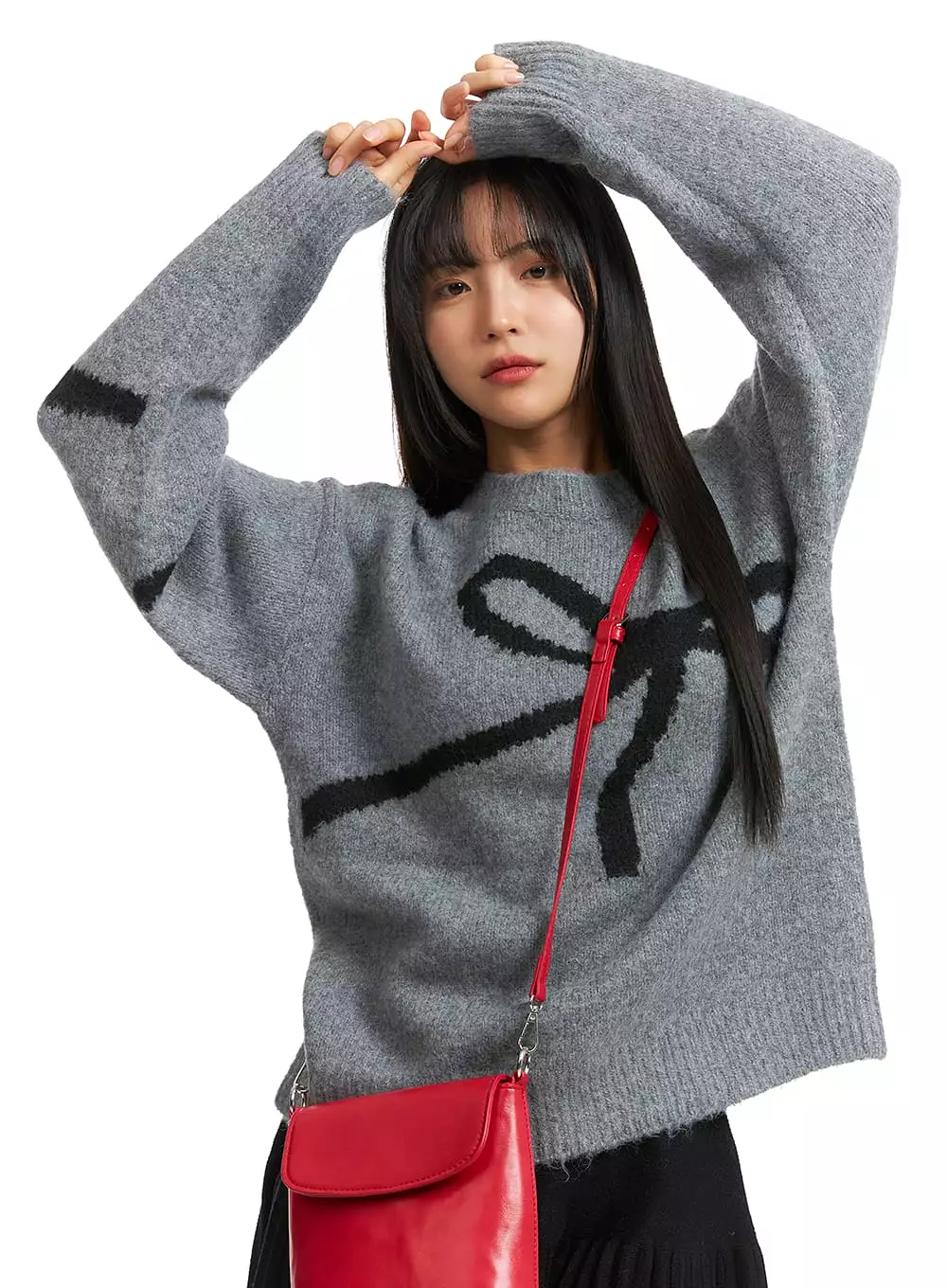 Oversized Black Bow Sweater OJ405