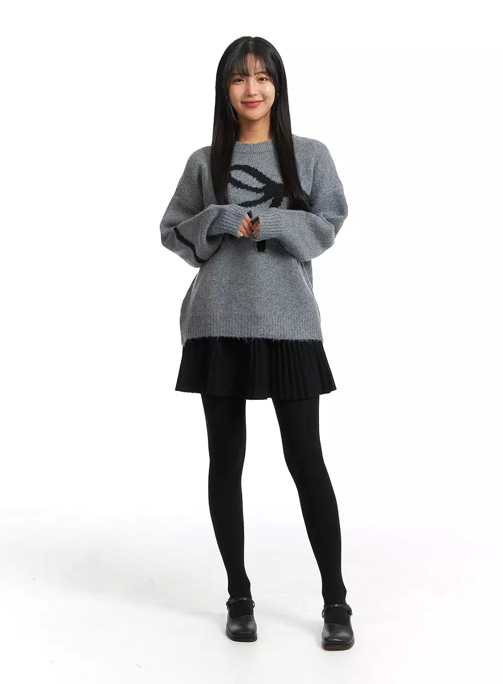 Oversized Black Bow Sweater OJ405