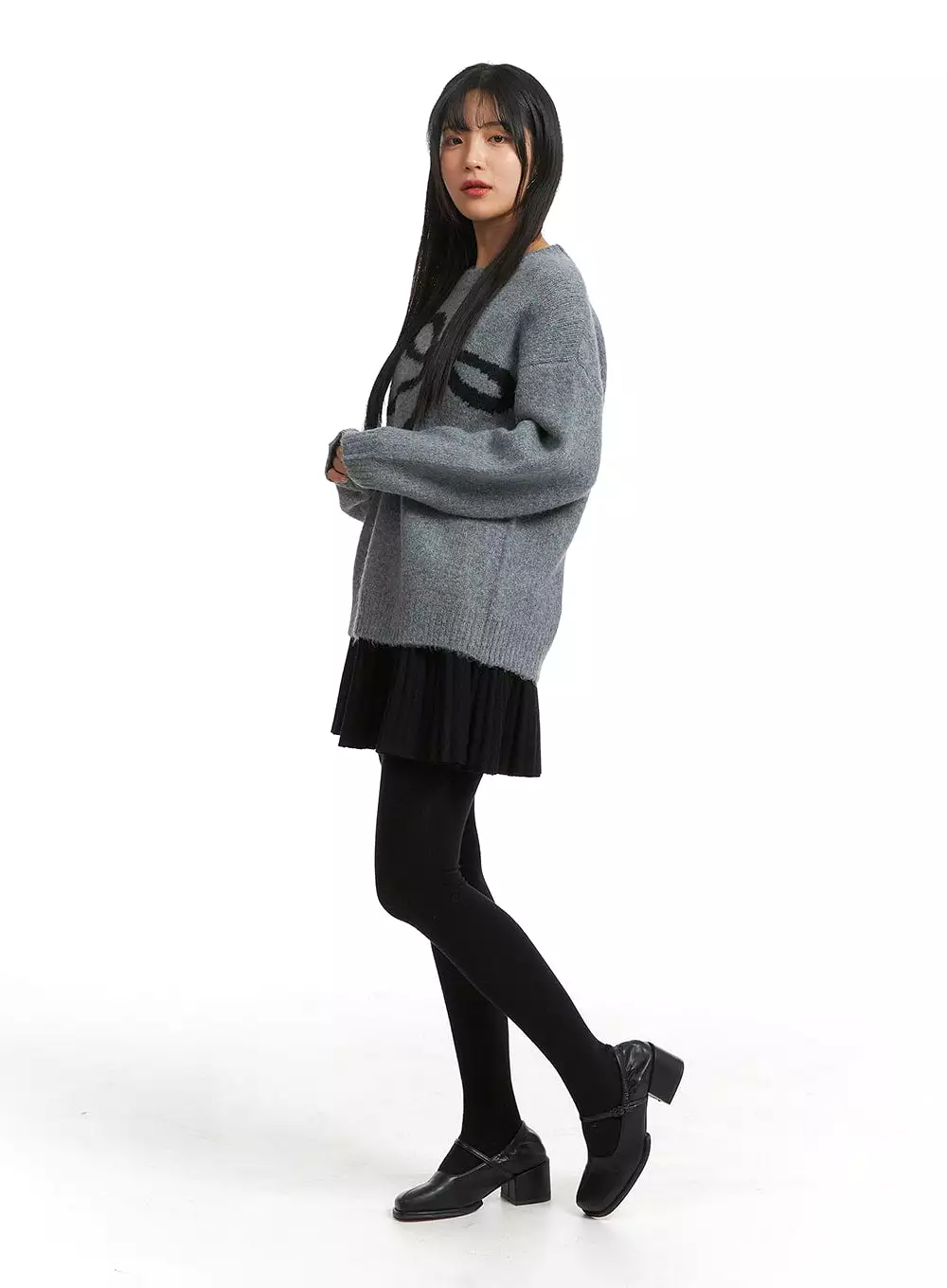 Oversized Black Bow Sweater OJ405