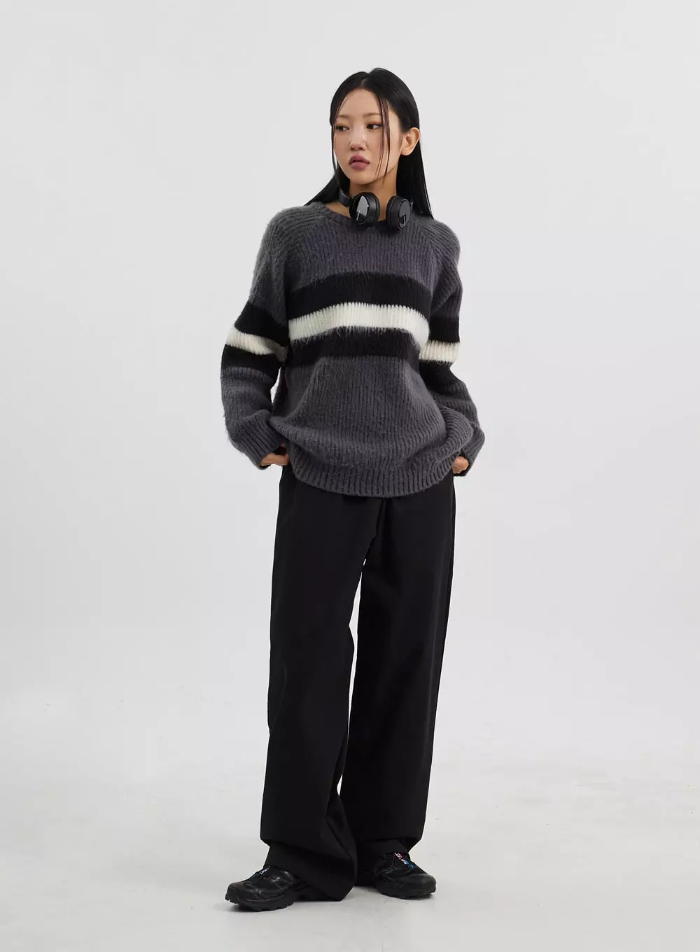 Oversized Crewneck Stripe Sweater CJ319