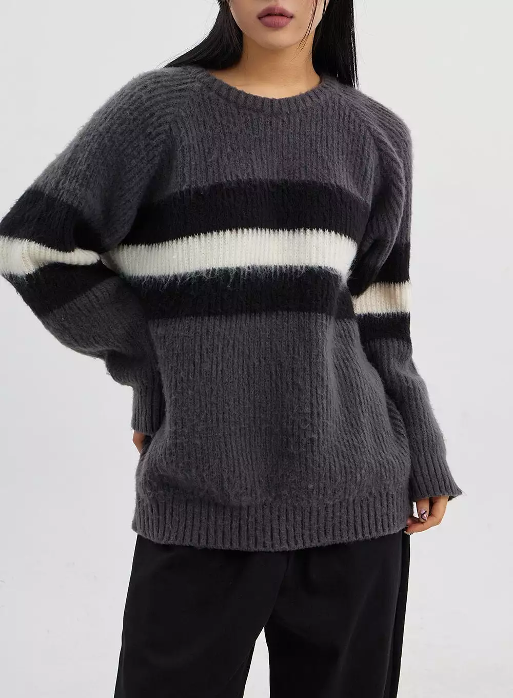 Oversized Crewneck Stripe Sweater CJ319