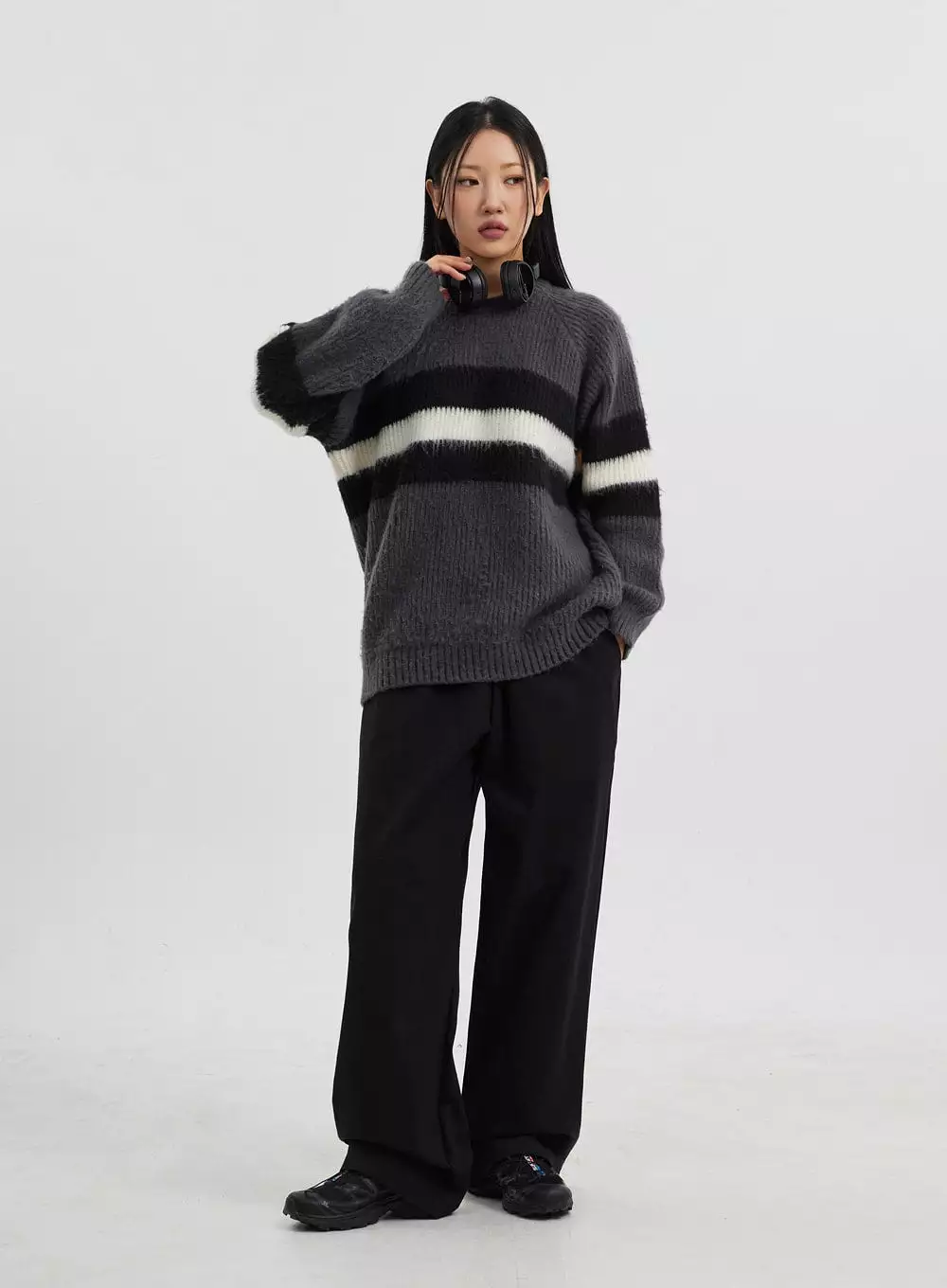 Oversized Crewneck Stripe Sweater CJ319