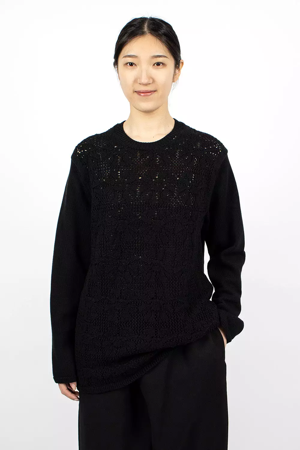 Oversized Flower Crochet Knit Black