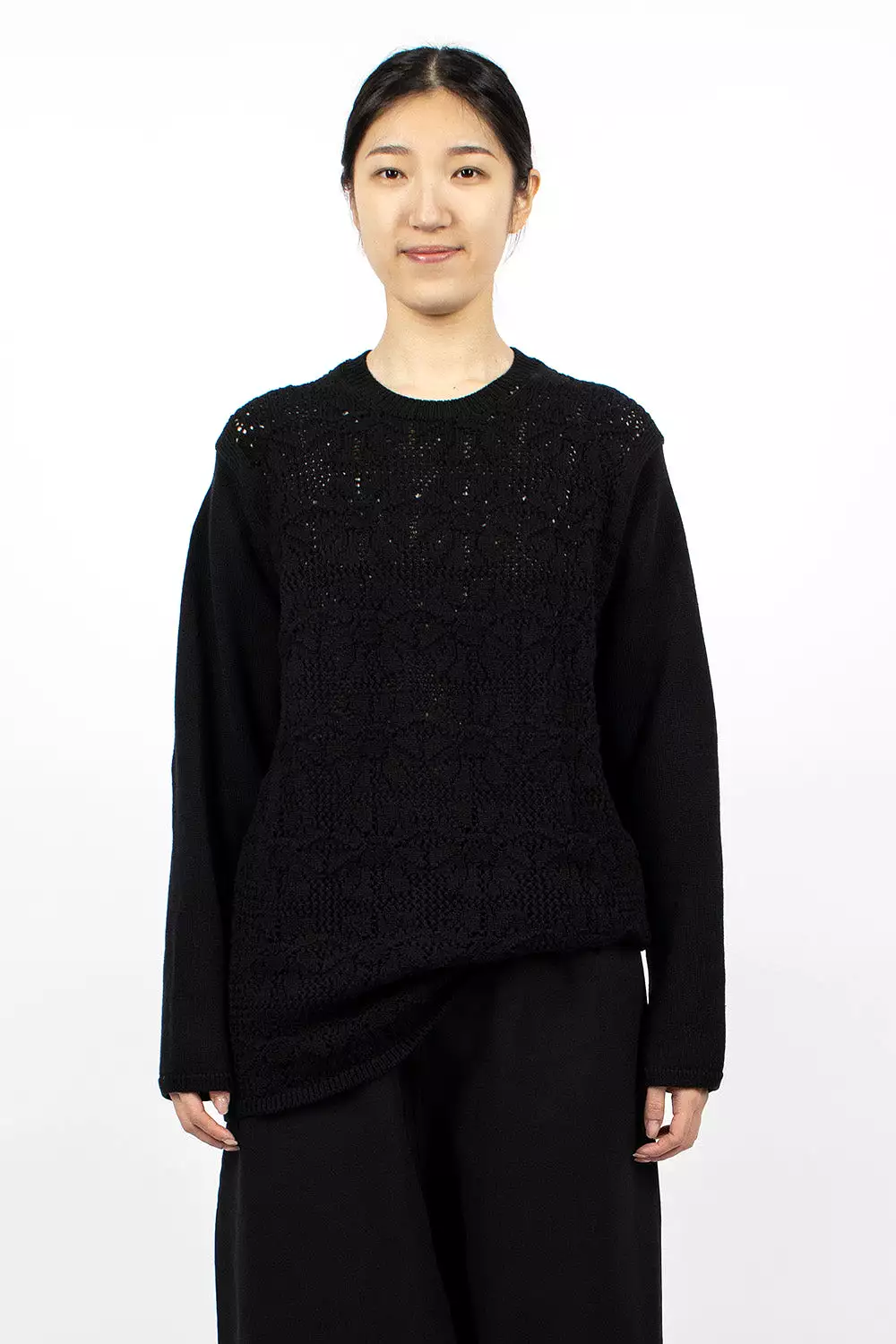 Oversized Flower Crochet Knit Black