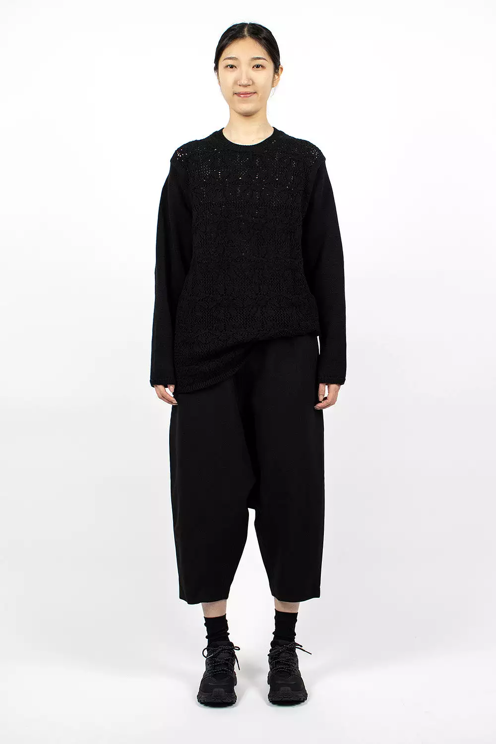 Oversized Flower Crochet Knit Black