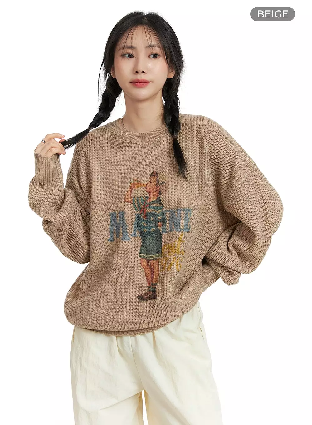 Oversized Graphic Knit Sweater OM408