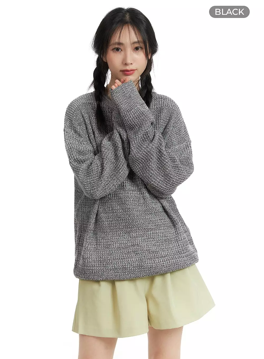 Oversized Solid Knit Sweater OM411