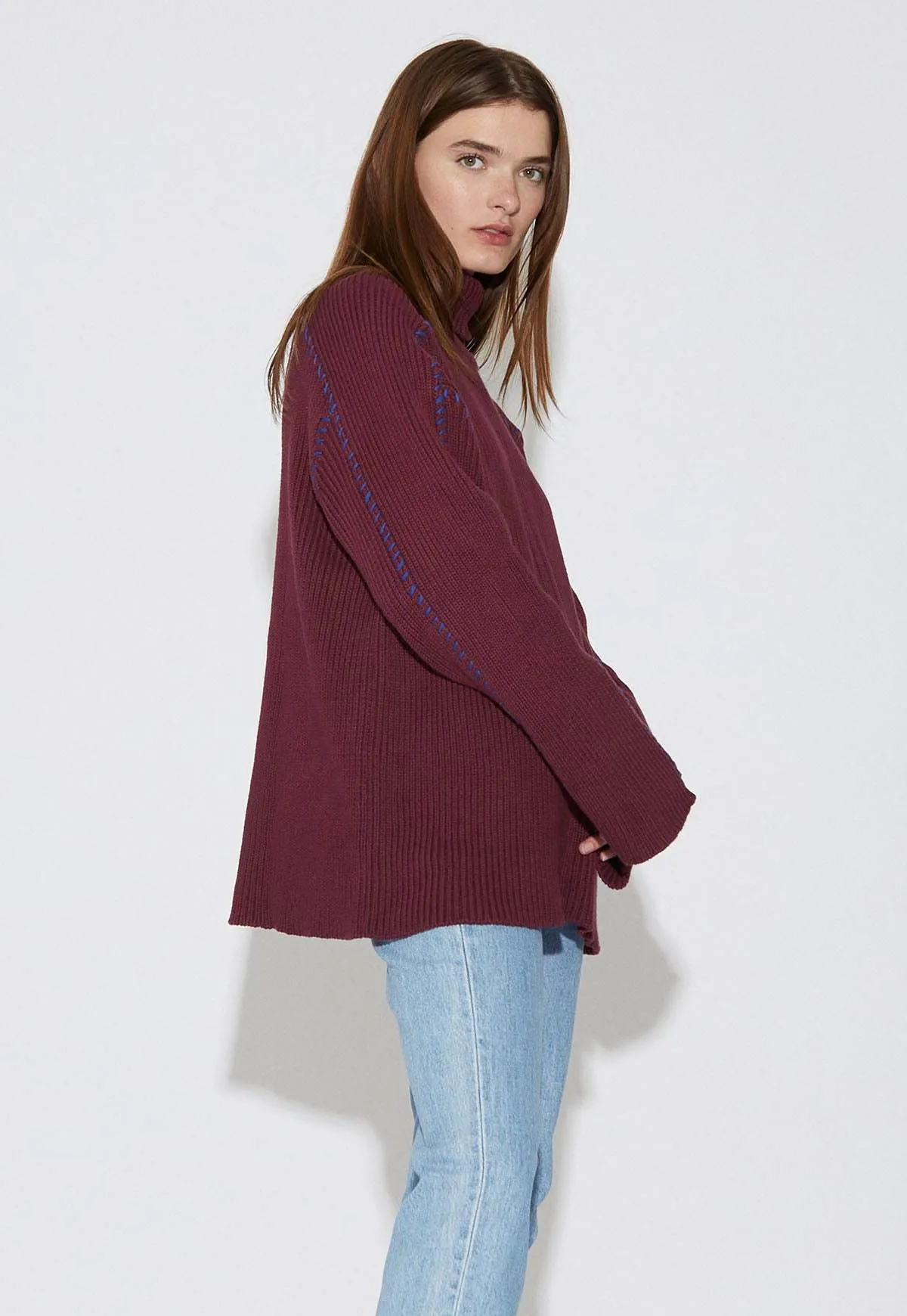 Oversized Stitch Sweater - Maroon