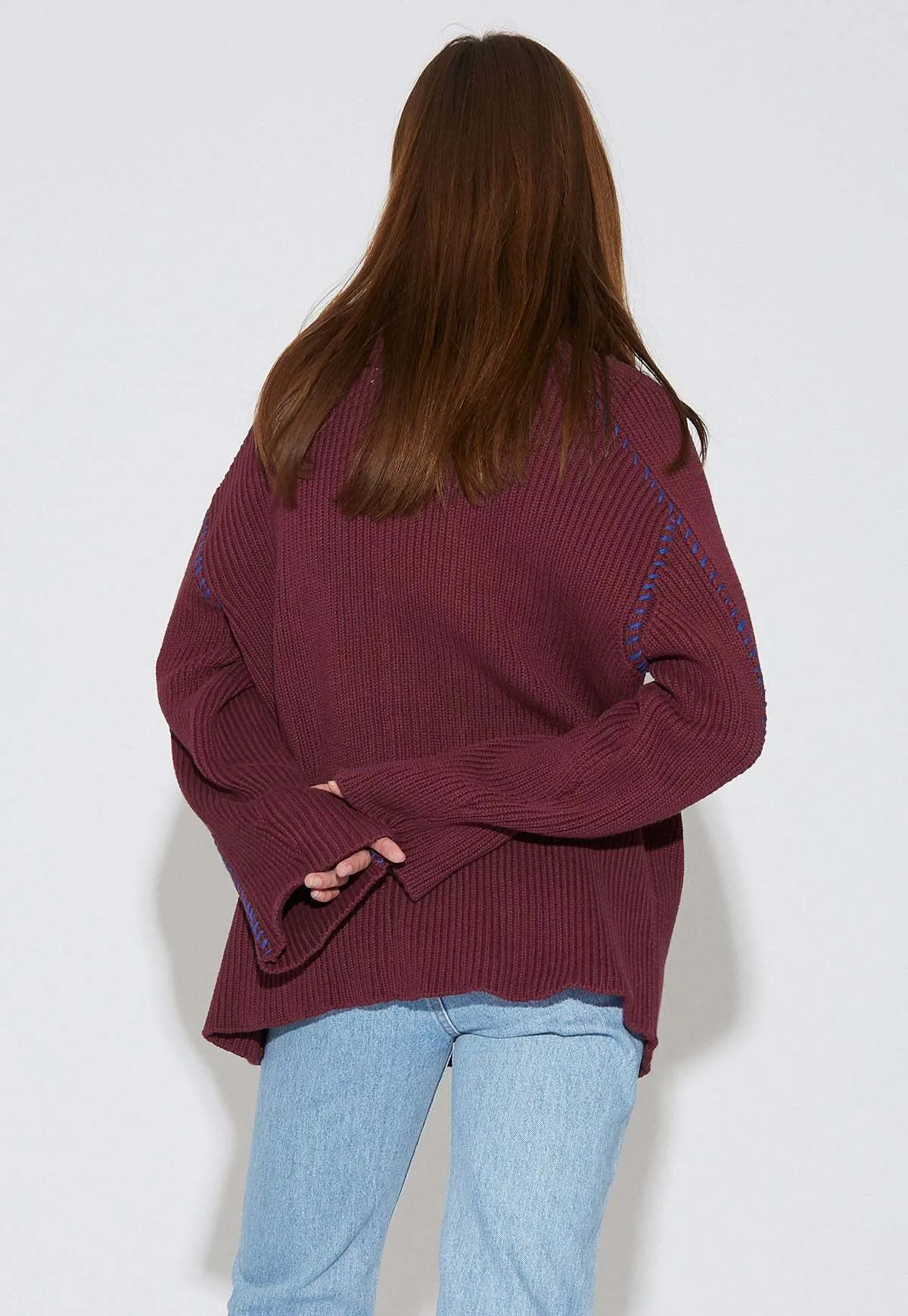 Oversized Stitch Sweater - Maroon