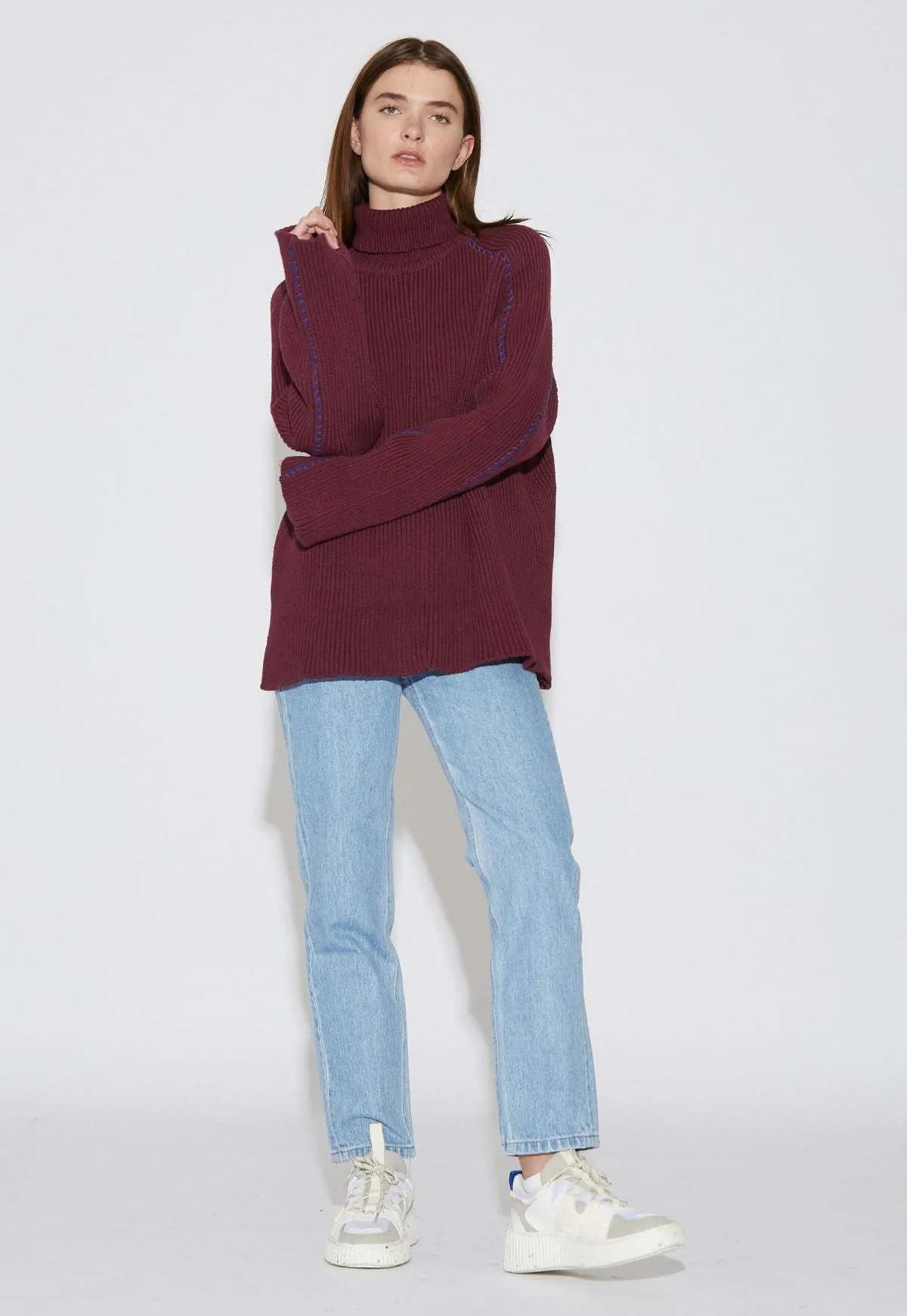 Oversized Stitch Sweater - Maroon