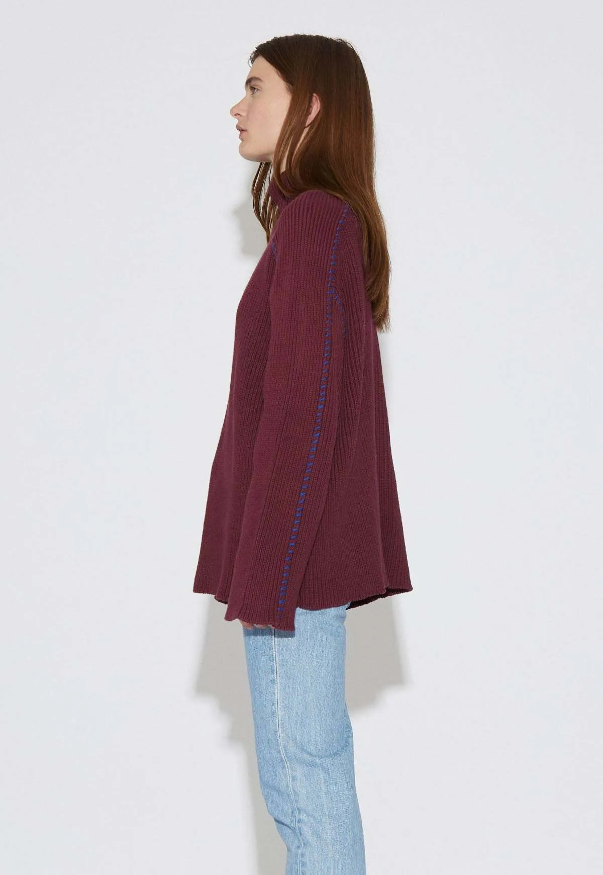 Oversized Stitch Sweater - Maroon