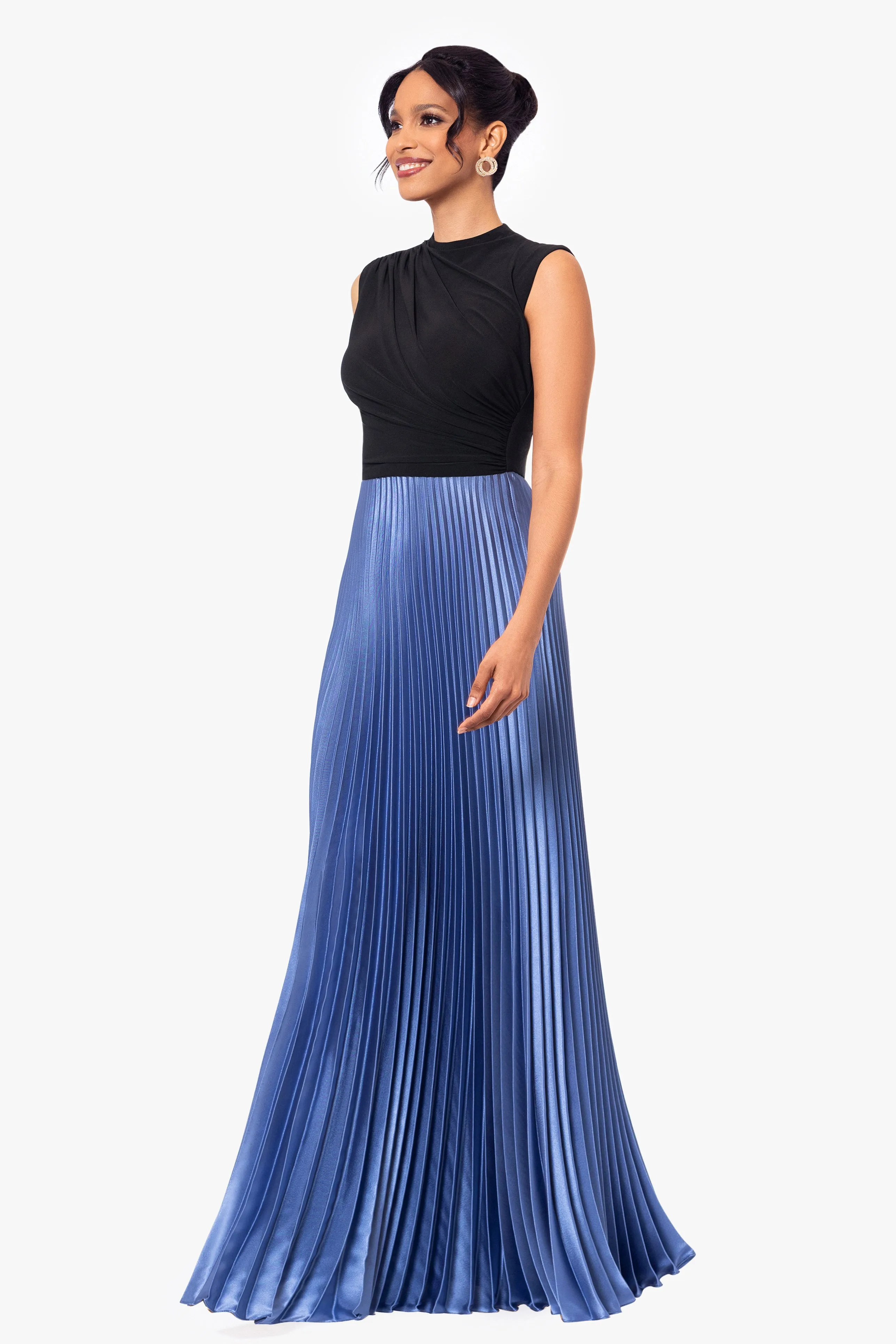 Petite Katrina Long Jersey Knit Pleated Skirt Dress