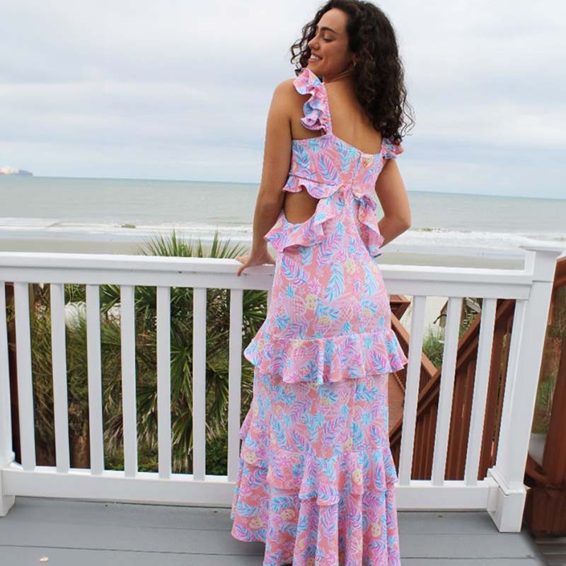 Pineapple Ruffle Maxi Dress