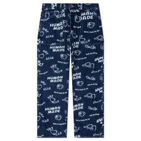 Printed Denim Baggy Jeans - Indigo