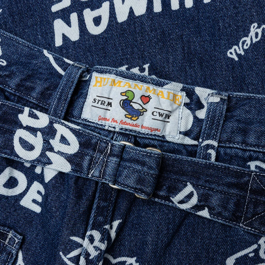 Printed Denim Baggy Jeans - Indigo