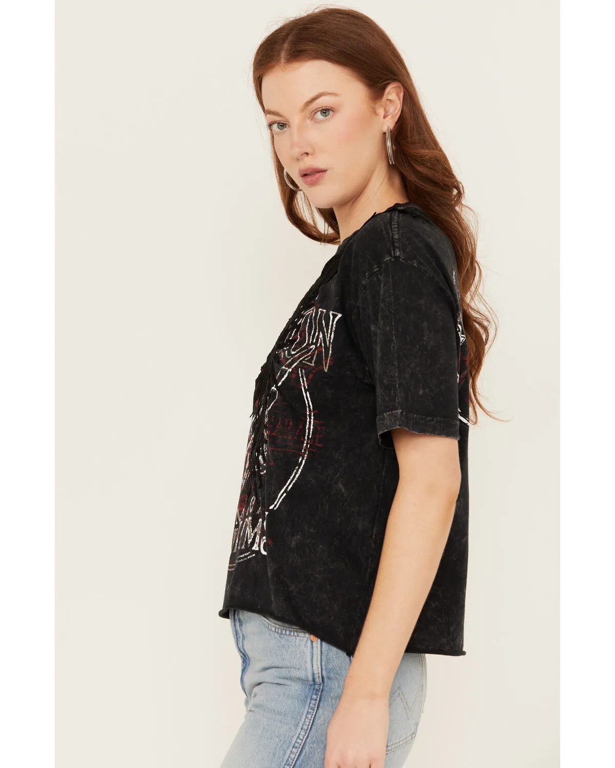 Product Name:  Affliction Women's Last Ride Cropped Fringe Graphic Tee