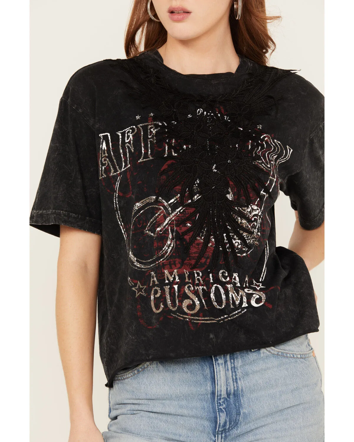 Product Name:  Affliction Women's Last Ride Cropped Fringe Graphic Tee