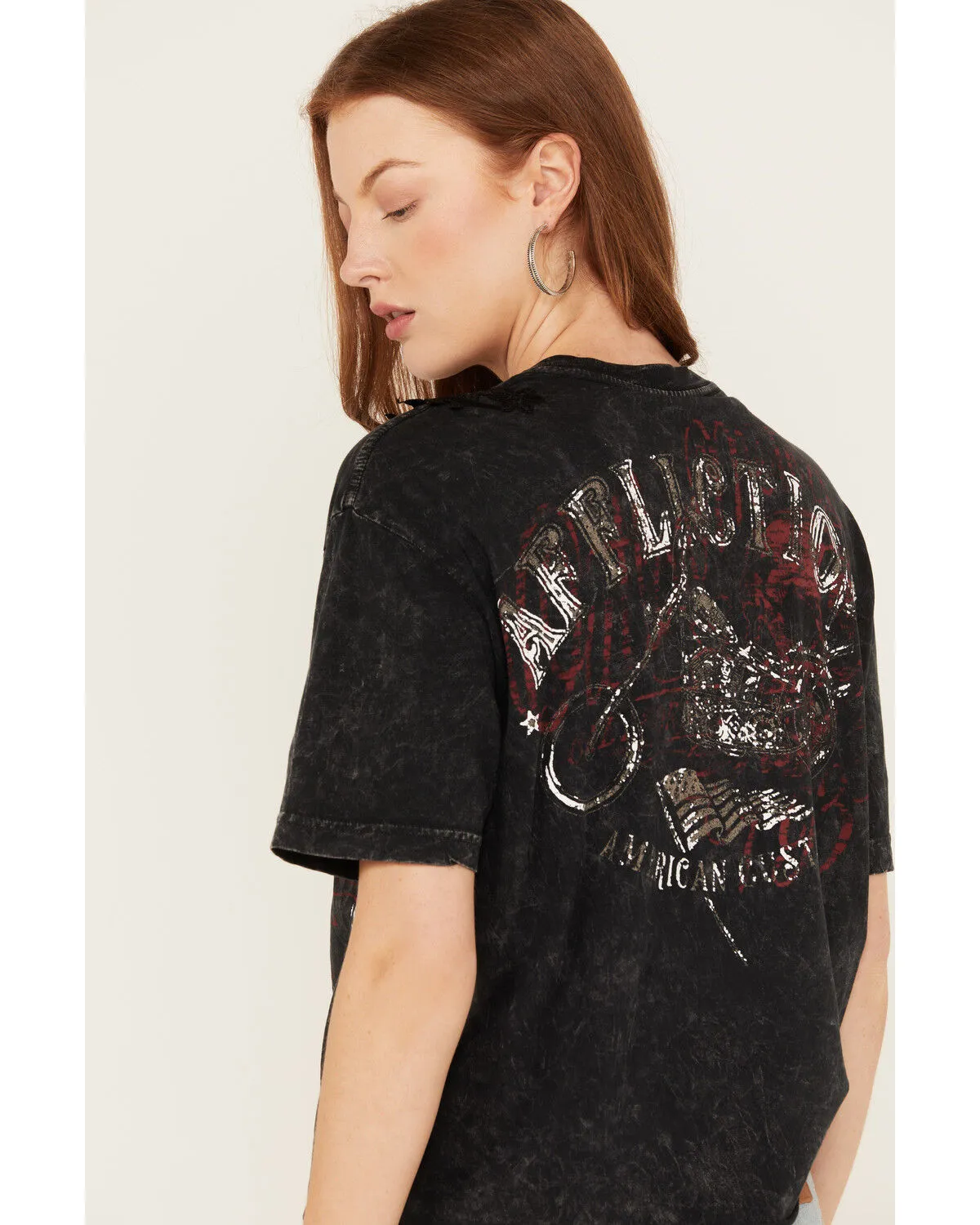 Product Name:  Affliction Women's Last Ride Cropped Fringe Graphic Tee