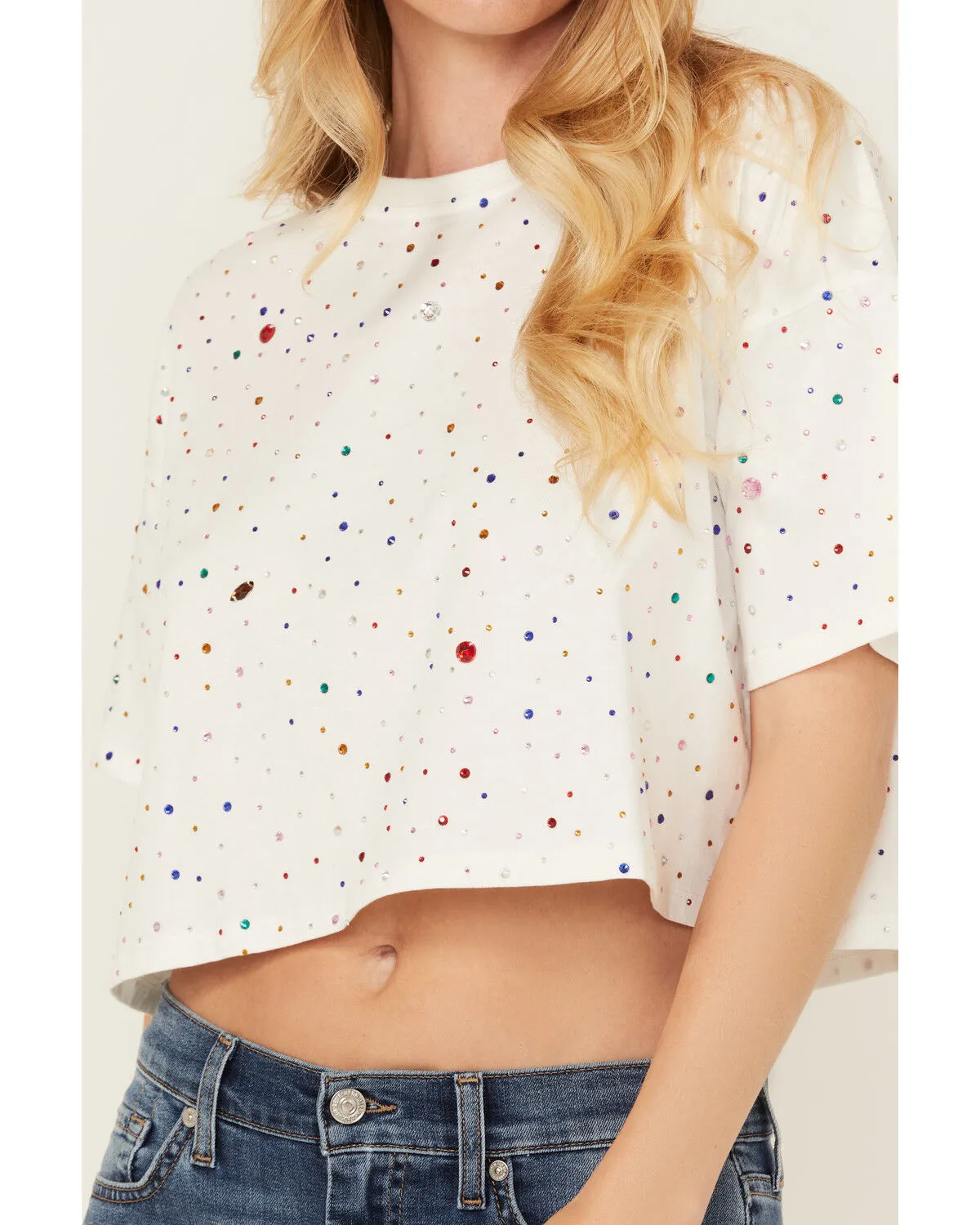 Product Name:  Blue B Women's Rhinestone Short Sleeve Cropped Tee