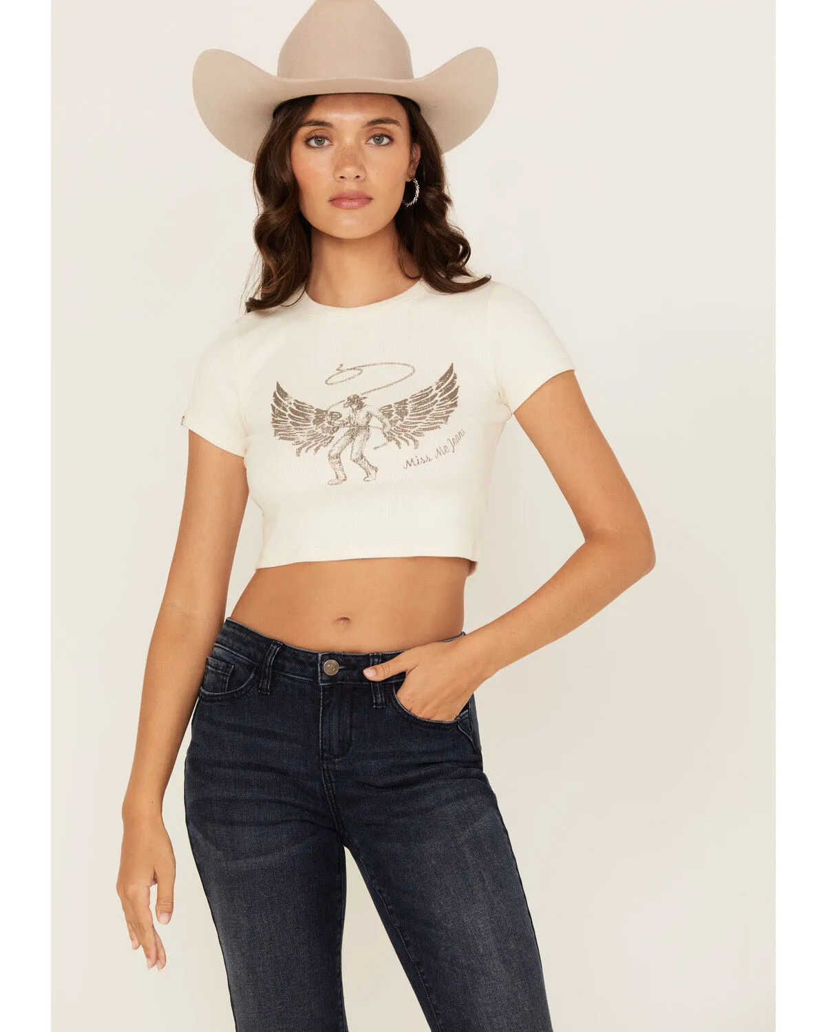 Product Name:  Miss Me Women's Angel Short Sleeve Cropped Graphic Tee