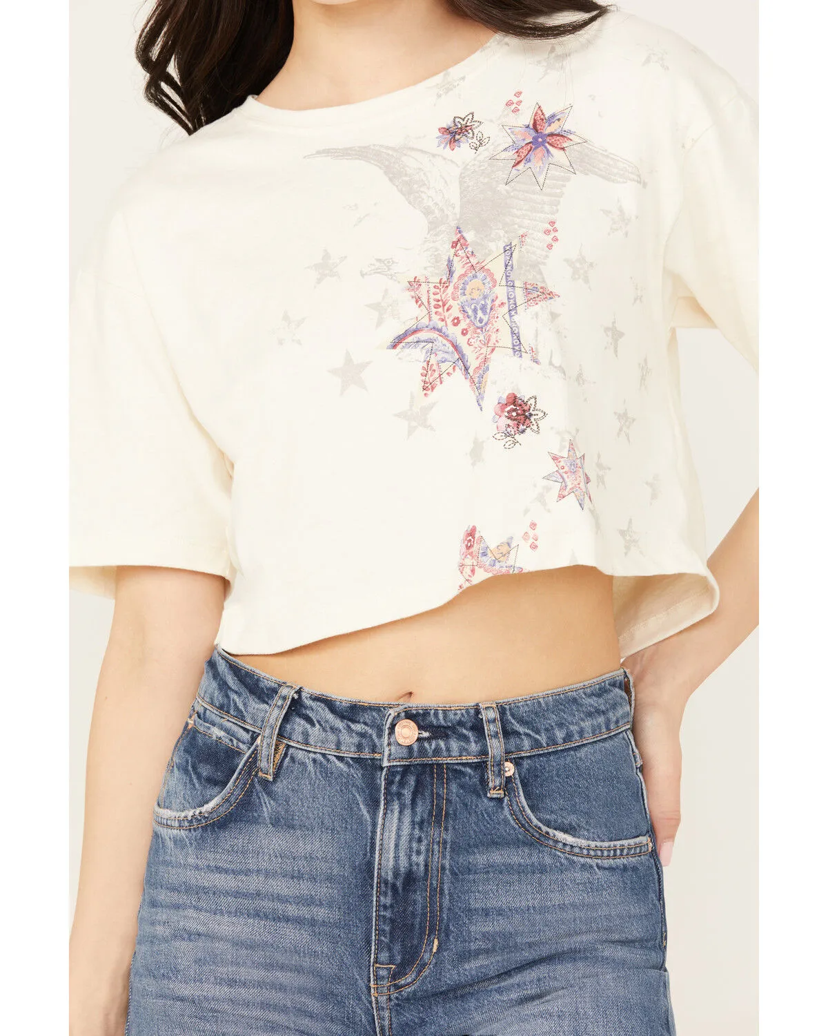 Product Name:  Shyanne Women's Americana Eagle Star Cropped Short Sleeve Graphic Tee