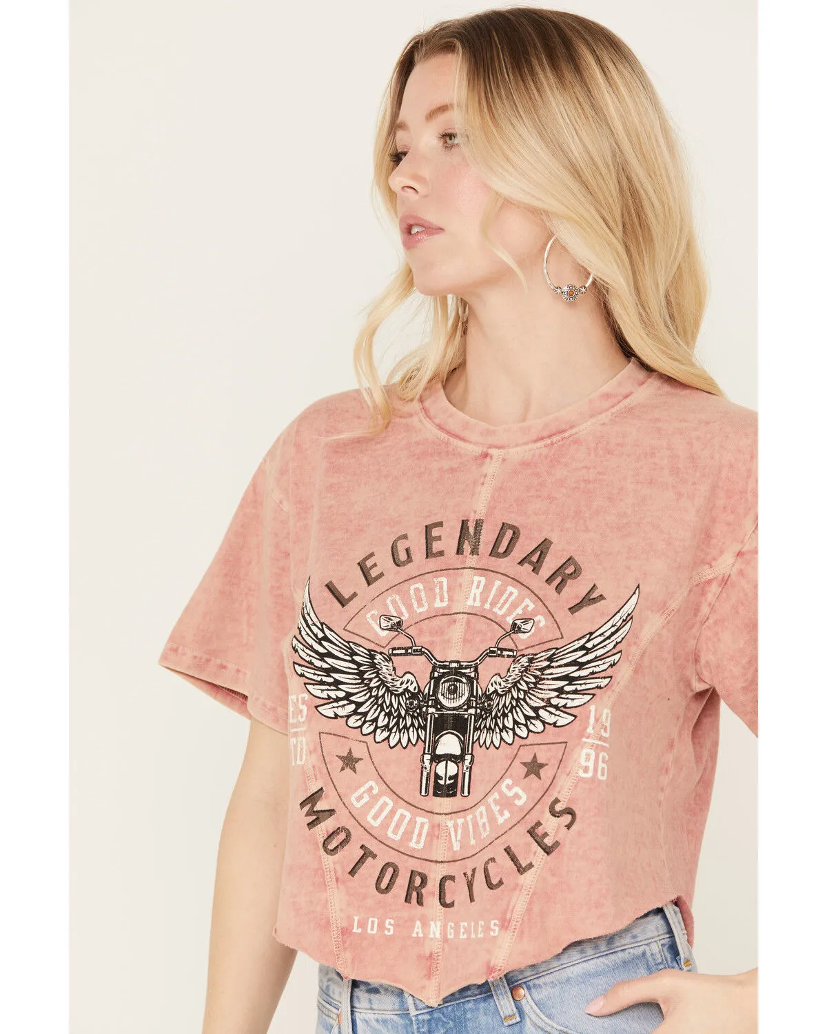 Product Name:  Youth in Revolt Women's Legendary Motorcycles Cropped Short Sleeve Graphic Tee