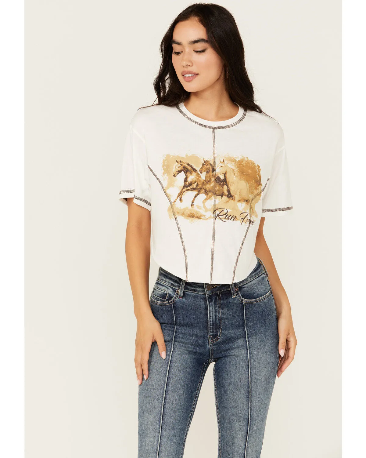 Product Name:  Youth in Revolt Women's Running Horse Seamed Cropped Graphic Tee