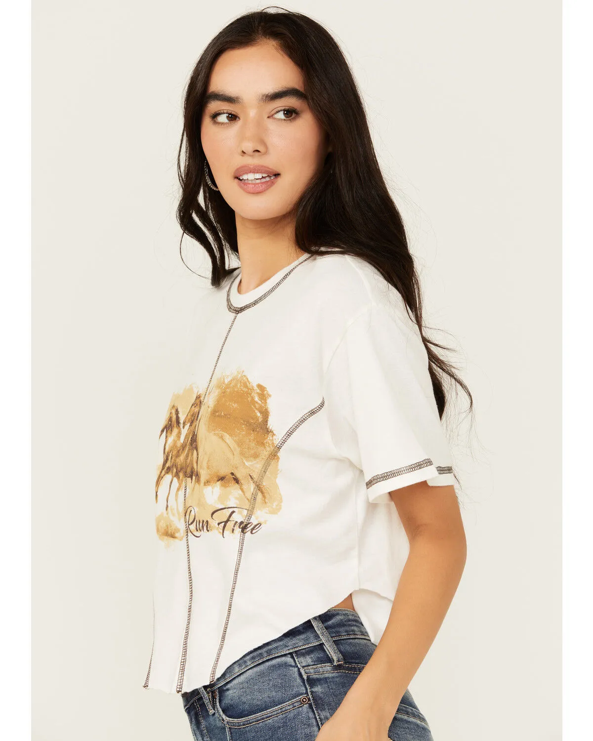 Product Name:  Youth in Revolt Women's Running Horse Seamed Cropped Graphic Tee