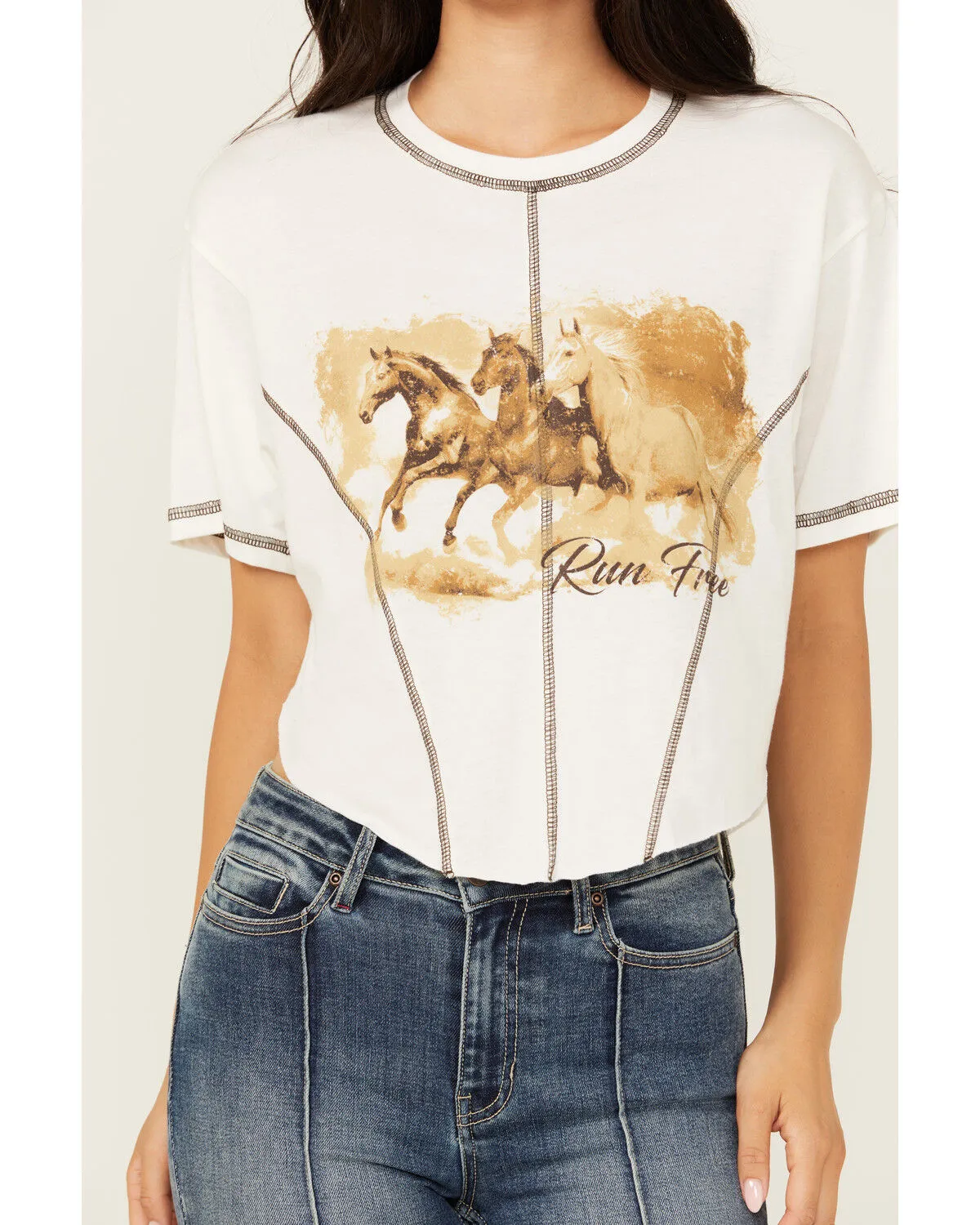 Product Name:  Youth in Revolt Women's Running Horse Seamed Cropped Graphic Tee