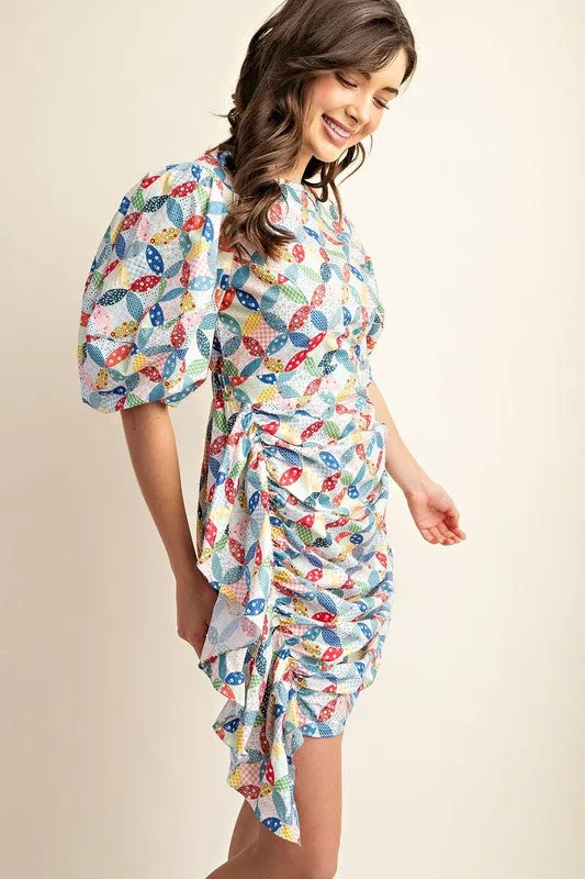 Quilt Print Ruched Dress