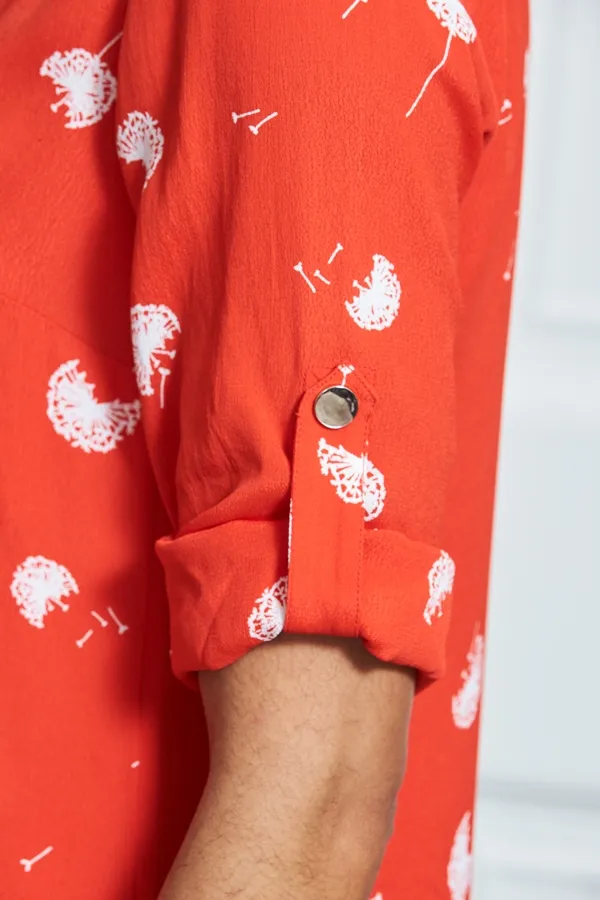 Red & White Dandelion Print Shift Dress