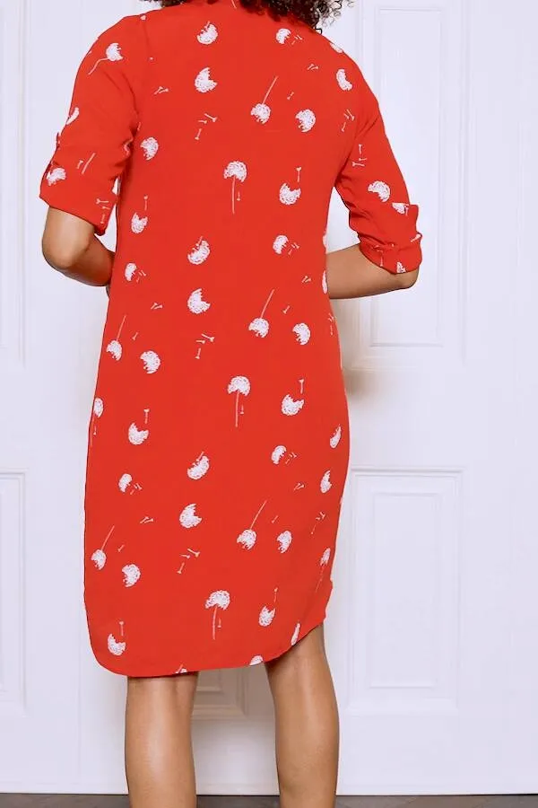 Red & White Dandelion Print Shift Dress